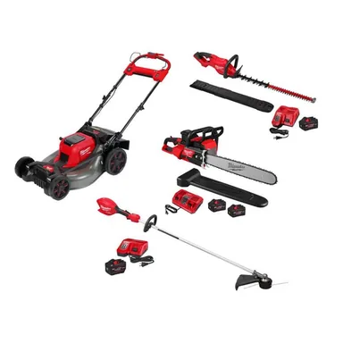 Milwaukee 2823-20-3046-21HD-3034-21-2827-22, bundle: M18 FUEL Brushless Cordless 21 in Dual Battery Self-Propelled Mower w/ String Trimmer, Hedge Trimmer, Chainsaw