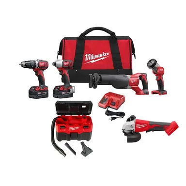Milwaukee 2696-24-0880-20-2686-20, bundle: M18 18V Lithium-Ion Cordless Combo Kit with Two 3.0Ah Batteries (4-Tool) with 2 Gal. Wet/Dry Vac & Grinder