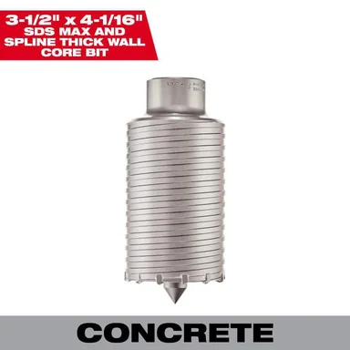 Milwaukee 48-20-5150, accessory: 3-1/2 in. x 4-1/16 in. Thick Wall SDS-MAX with Spline Core Bit (photograph from the Home Depot listing)