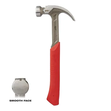Milwaukee 48-22-9080, unpowered: 20 oz. Curved Claw Smooth Face Hammer (photograph from the Home Depot listing)