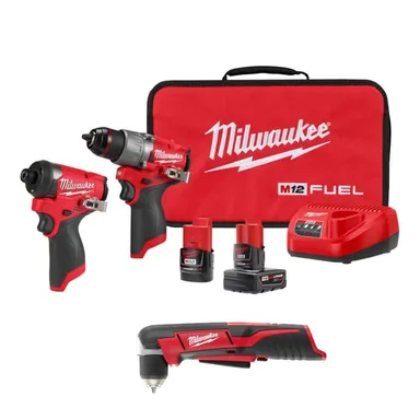 Milwaukee 3497-22-2415-20, bundle: M12 FUEL 12-Volt Li-Ion Brushless Cordless Hammer Drill and Impact Driver Combo Kit (2-Tool) with M12 Right Angle Drill