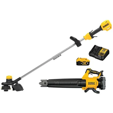 DeWalt DCKO215P1, bundle: 20V Lithium-Ion Cordless String Trimmer and Blower Combo Kit with 5.0 Ah Battery and Charger (photograph from the Home Depot listing)