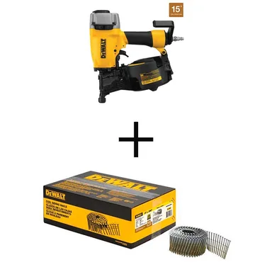 DeWalt DW66C-1W90BDG, bundle: Pneumatic 15-Degree Coil Siding Nailer with 2 in. x 0.090 in. Metal Coil Ring Shank Nails (3600 per Box)
