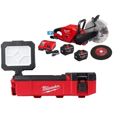 Milwaukee 2356-20-2786-22HD, bundle: M12 12V Lithium-Ion Cordless PACKOUT Flood Light and M18 18V 9 in. Cut Off Saw Kit W/(2) 12.0Ah Batteries and Charger