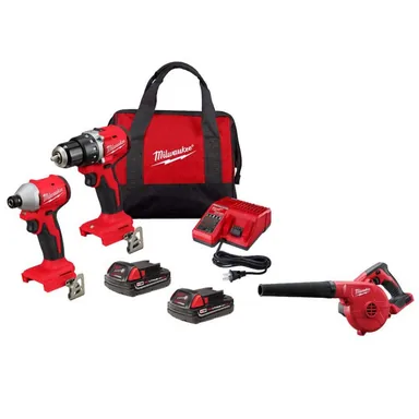 Milwaukee 3692-22CT-0884-20, bundle: M18 18V Lithium-Ion Brushless Cordless Compact Drill/Impact Combo Kit (3-Tool) w/(2) 2.0 Ah Batteries, Charger & Bag