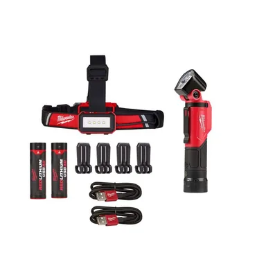 Milwaukee 2115-21-2113-21, bundle: 600 Lumens LED REDLITHIUM USB Low-Profile Hard Hat Headlamp & 500 Lumens LED Pivoting REDLITHIUM USB Flashlight (2-Pack)