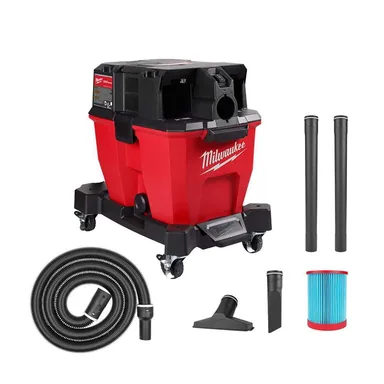 Milwaukee 0920-20, bare tool: M18 FUEL 9 Gal. Cordless DUAL-BATTERY Wet/Dry Shop Vacuum with Filter, Hose, and Accessories