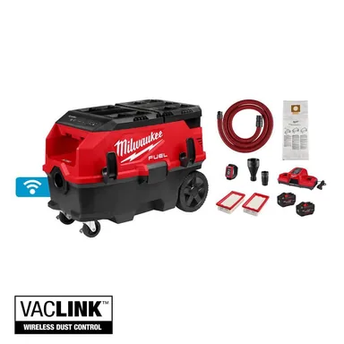 Milwaukee 0888-22HD, kit: M18 FUEL PACKOUT 9 Gallon Dual-Battery Dust Extractor with VACLINK (photograph from the Home Depot listing)
