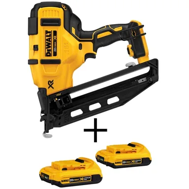 DeWalt DCN660BW203-2, bundle: 20V MAX XR Lithium-Ion 16-Gauge Electric Cordless Angled Finishing Nailer with (2) 2.0Ah Compact Battery Packs