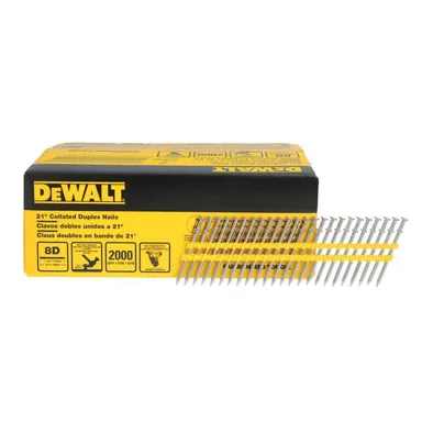 DeWalt DN275, accessory: 2-3/4 in. x 0.131 in. 21-Degree Collated Bright Finish Duplex Nails (2000-Pack) (photograph from the Home Depot listing)