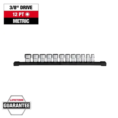 Milwaukee 48-22-9520, unpowered: 3/8 in. Drive Metric 12-Point Socket Set (12-Piece)