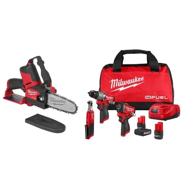 Milwaukee 2527-20-3424-23, bundle: M12 FUEL 6 in. 12V Lithium-Ion Brushless Electric Cordless Battery Mini Chainsaw HATCHET w/ M12 FUEL 3-Tool Kit
