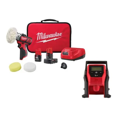Milwaukee 2438-22X-2475-20, bundle: M12 12V Lithium-Ion Cordless Variable Speed Polisher/Sander Kit with Portable Inflator