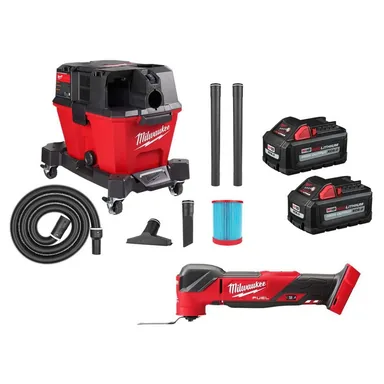 Milwaukee 2836-20-0910-20-48-11-1862, bundle: M18 FUEL 18V Lith-Ion Cordless Brushless Oscillating Multi-Tool w/Wet/Dry Shop Vac & (2) High Output 6.0Ah Battery Pack