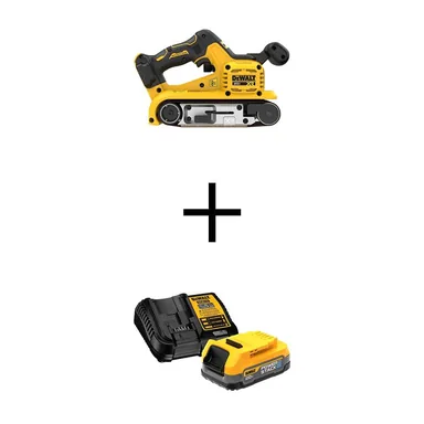 DeWalt DCW220BWCBP034C, bundle: 20V Lithium-Ion Cordless Belt Sander with 20V MAX POWERSTACK Compact Battery Starter Kit