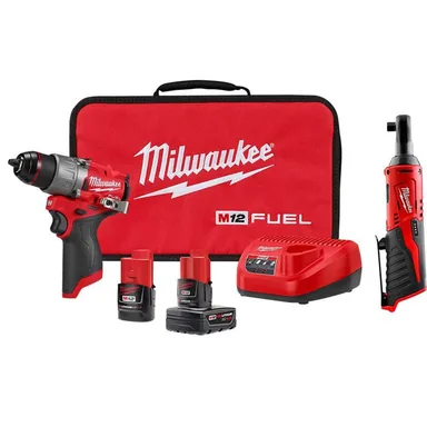 Milwaukee 3403-22-2457-20, bundle: M12 FUEL 12-Volt Lithium-Ion Brushless Cordless 1/2 in. Drill Driver Kit with M12 3/8 in. Ratchet