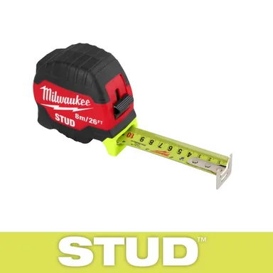 Milwaukee 48-22-1426, unpowered: 8 m/26 ft. Gen II STUD Tape Measure With SAE & Metric Blade