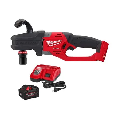 Milwaukee 2808-20-48-59-1881, bundle: M18 FUEL 18V Lith-Ion Brushless Cordless Hole Hawg 7/16 in. Right Angle Drill w/ FORGE 8. 0Ah Battery & Charger