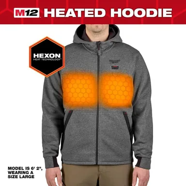 Milwaukee M200G-21L, kit: Men's Large M12 12-Volt Lithium-Ion Cordless Gray Heated Jacket Hoodie Kit