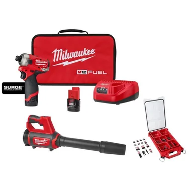 Milwaukee 2551-22-0852-20-48-32-4082, bundle: M12 FUEL SURGE 12V 1/4 in. Hex Impact Kit with M12 Compact Spot Blower with 100-Pc PACKOUT Bit Set