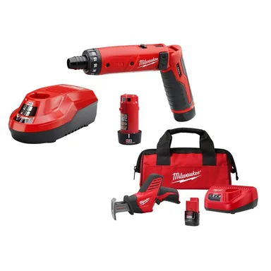 Milwaukee 2101-22-2420-21, bundle: M4 4V Lithium-Ion Cordless 1/4 in. Hex Screwdriver 2-Battery Kit, & HACKZALL Kit