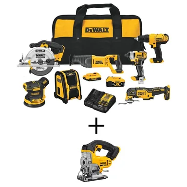 DeWalt DCK771D1M1W331B, bundle: 20V MAX Cordless 7 Tool Combo Kit, 20V MAX Cordless Jig Saw, and (1) 20V 4.0Ah and (1) 20V 2.0Ah Batteries