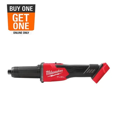 Milwaukee 2939-20, bare tool: M18 FUEL 18V Lithium-Ion Brushless Cordless 1/4 in. Braking Die Grinder Slide Switch (Tool-Only) (photograph from the Home Depot listing)