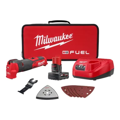 Milwaukee 2526-21XC, kit: M12 FUEL 12V Lithium-Ion Cordless Oscillating Multi-Tool Kit with 4.0 Ah Battery, Charger, Accessories and Tool Bag