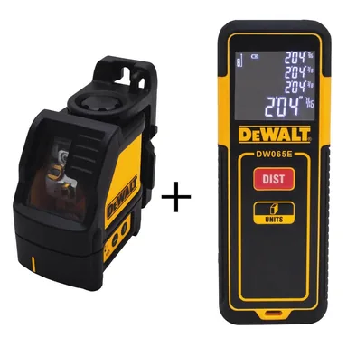 DeWalt DW088CGw065E, bundle: Cross Line Green Laser Level with Bonus 65 ft. Laser Distance Measurer