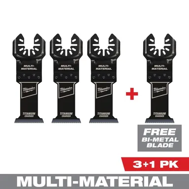 Milwaukee 49-25-1233W, accessory: 1-3/8 in. Titanium Bi-Metal Universal Fit Wood and Metal Cutting Multi-Tool Oscillating Blade (3-Pack) PLUS 1 Blade