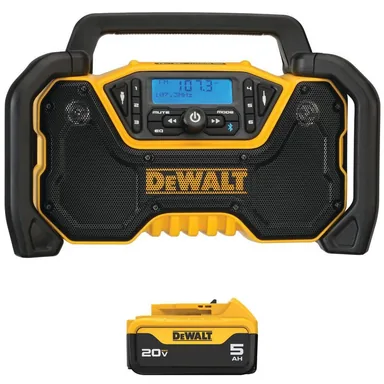 DeWalt DCR028BWDCB205, bundle: 20V MAX Lithium-Ion Compact Cordless Bluetooth Radio with 20V MAX Premium 5.0Ah Battery Pack
