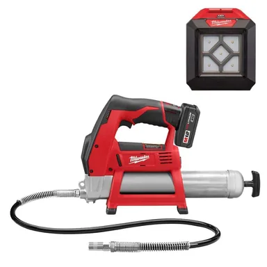 Milwaukee 2446-21XC-2364-20, bundle: M12 12V Lithium-Ion Cordless Grease Gun XC Kit with M12 LED Flood Light
