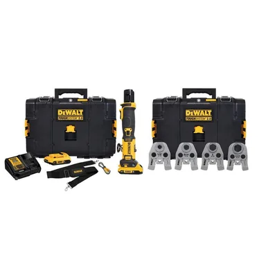 DeWalt DCE210D2K, kit: 20V MAX Lithium-Ion Cordless Compact Press Tool Kit with (2) 2.0 Ah Batteries, Charger, (4) Press Jaws and (2) Kitboxes