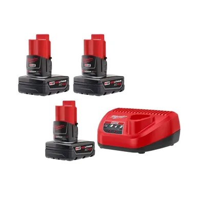 Milwaukee 48-11-2442-48-59-2440, bundle: M12 12-Volt Lithium-Ion XC Extended Capacity 4.0 Ah Battery Pack (3-Pack), and Charger