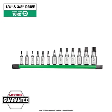 Milwaukee 48-22-9535, unpowered: 1/4 in. and 3/8 in. Drive Tamper Proof TORX Bit Socket Set (13-Piece) (photograph from the Home Depot listing)