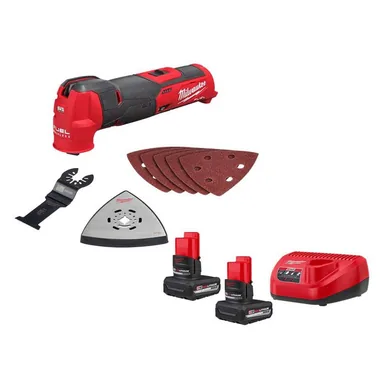 Milwaukee 2526-20-48-59-2450P, bundle: M12 FUEL 12V Lithium-Ion Cordless Oscillating Multi-Tool with M12 XC 5.0 Ah Battery (2-Pack) Starter Kit and Charger