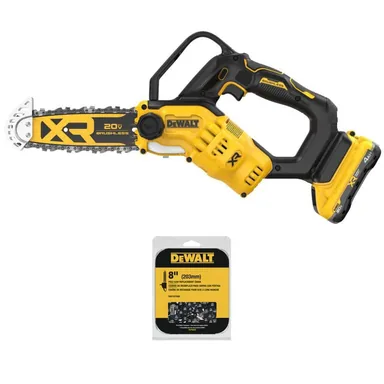 DeWalt DCCS623QQ1WT608, bundle: 20V MAX 8 in. Brushless Cordless Battery Powered Pruning Mini Chainsaw Kit with 4.0 Ah Battery, Charger and Extra Chain
