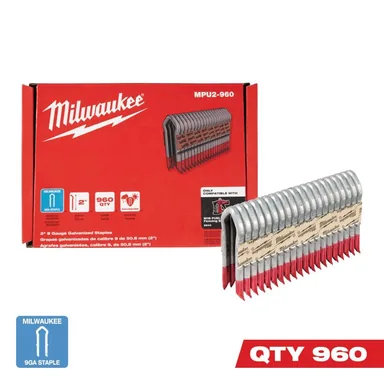 Milwaukee MPU2-960, accessory: 2 in. 9-Gauge Galvanized Staples for M18 FUEL Utility Fencing Stapler (960 Per Box) (photograph from the Home Depot listing)