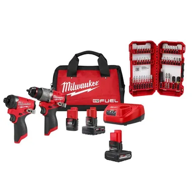 Milwaukee 3497-22-48-11-2450-48-32-4022, bundle: M12 FUEL 12V Cordless Hammer Drill/Impact Combo Kit (2-Tool) w/5.0Ah Battery & SHOCKWAVE Bit Set (40-Pc)