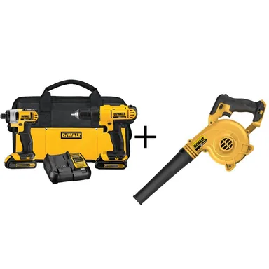 DeWalt DCK240100, unclassified: 20V MAX Cordless Drill/Impact Combo Kit, Cordless Blower, (2) 20V 1.3Ah Batteries, and Charger