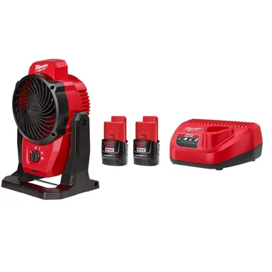 Milwaukee 0820-20-48-59-2420P, bundle: M12 12-Volt Lithium-Ion Cordless Jobsite Fan with M12 Compact 2.0 Ah Battery (2-Pack) Starter Kit and Charger