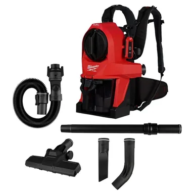 Milwaukee 0895-20, bare tool: M18 FUEL 18-Volt Lithium-Ion Brushless Red HEPA Multisurface 1 Gal. Cordless 3-in-1 Backpack Vacuum (Vacuum-Only) (photograph from the Home Depot listing)
