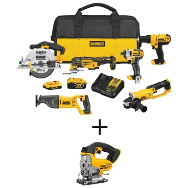 DeWalt DCK661D1M1W331, bundle: 20V MAX Cordless 6 Tool Combo Kit, 20V MAX Cordless Jig Saw, and (1) 20V 4.0Ah and (1) 20V 2.0Ah Batteries
