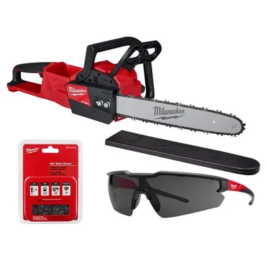 Milwaukee 2727-20-49-16-2715-48-73-2015, bundle: M18 FUEL 16 in. 18V Brushless Electric Battery Chainsaw (Tool-Only) with Extra 16 in. Chain & Tinted Safety Glasses