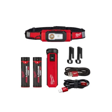 Milwaukee 2116-21-48-59-2013, bundle: 600 Lumens LED REDLITHIUM USB 360-Degree Visibility Hard Hat Headlamp USB Charger and Portable Power Source Kit