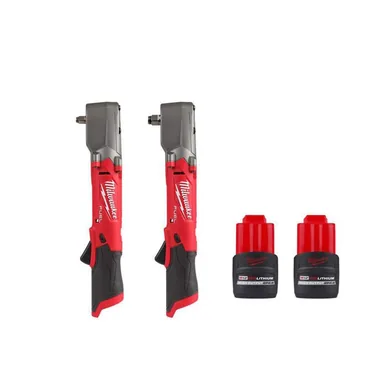 Milwaukee 2564-20-2565-20-48-11-2425-48-11-2425, bundle: M12 FUEL 12V Lithium-Ion Brushless Cordless 3/8 in. & 1/2 in. Right Angle Impact Wrenches w/(2) M12 CP 2.5 Ah Batteries