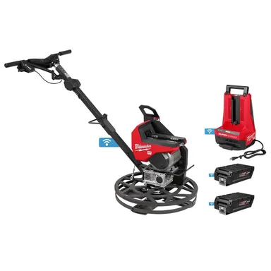 Milwaukee MXF324-2HD, kit: MX FUEL Lithium-Ion Cordless 24 in. Walk-Behind Edging Trowel Kit with (2) FORGE HD12.0 Batteries and (1) Super Charger