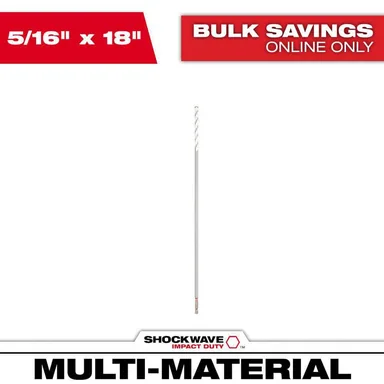 Milwaukee 48-20-8862, accessory: 5/16 in. x 18 in. SHOCKWAVE Impact Duty Carbide Bellhanger Multi-Material Bit