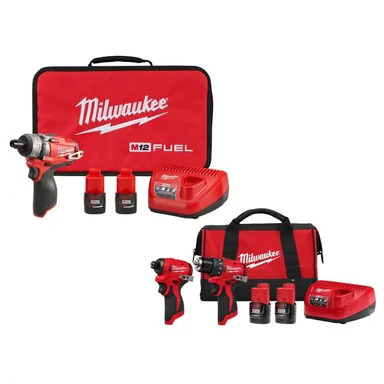 Milwaukee 2402-22-3494-22, bundle: M12 FUEL 12V Lithium-Ion Brushless Cordless 1/4 in. HexScrewdriver Kit W/(4) Batteries,&Drill Impact Driver Kit
