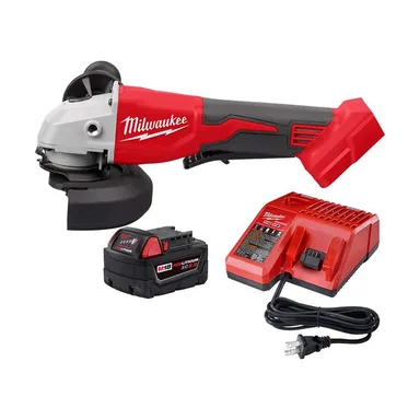 Milwaukee 2686-20-48-59-1850, bundle: M18 18-Volt Lithium-Ion Brushless Cordless 4-1/2 in./5 in. Grinder with Paddle Switch with 5.0Ah Starter Kit
